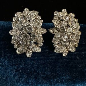 Vintage Earrings. Silver tone with several diamond like stones.